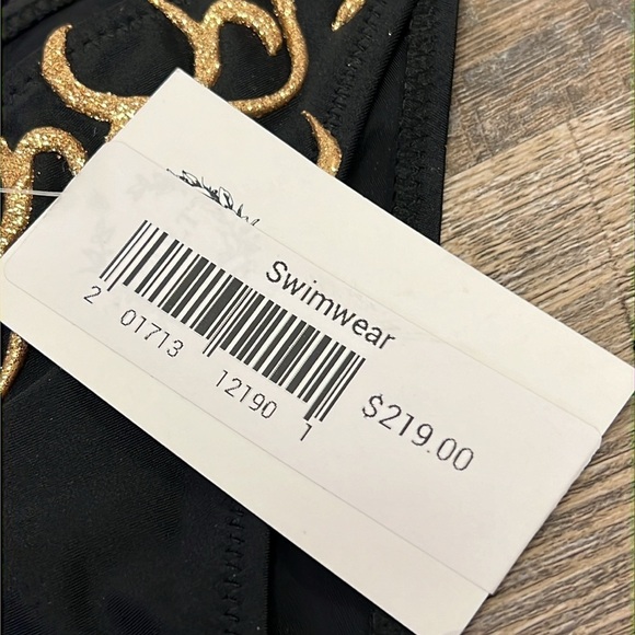 NWT Holt 2 Piece Gold Scrolled Glitter Sequined Detail Bikini Size Large - Picture 2 of 8
